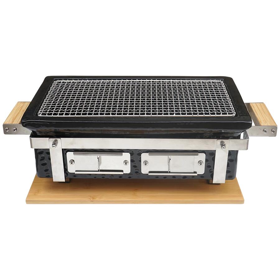 Gratar cu carbuni, grill dreptunghiular, ceramic, Hibachi, 17x34x17.5 cm, Perfect Home