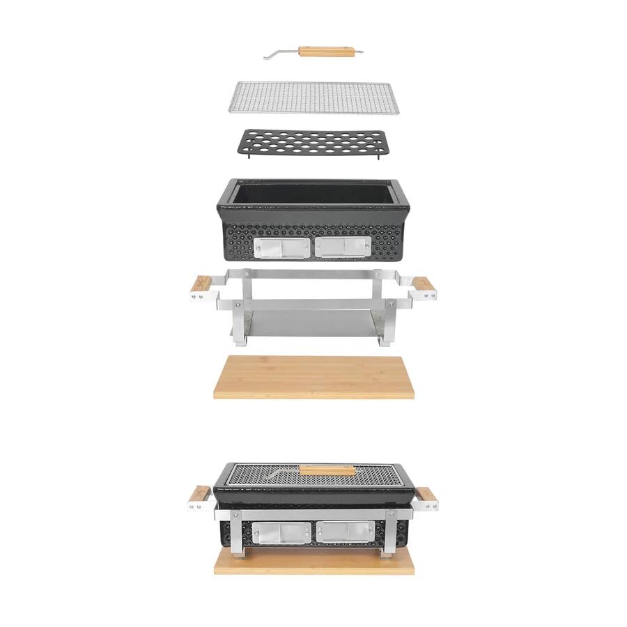 Gratar cu carbuni, grill dreptunghiular, ceramic, Hibachi, 17x34x17.5 cm, Perfect Home
