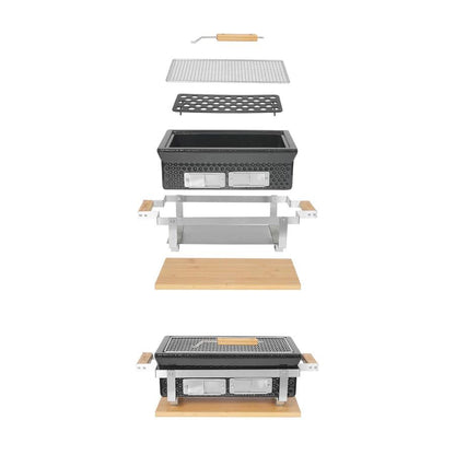 Gratar cu carbuni, grill dreptunghiular, ceramic, Hibachi, 17x34x17.5 cm, Perfect Home