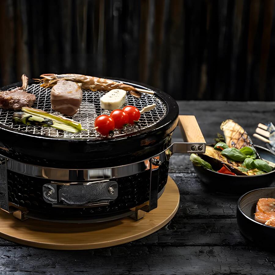 Gratar cu carbuni, grill rotund, ceramic, Hibachi, 31x19.5 cm, Perfect Home