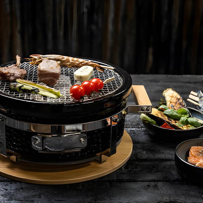 Gratar cu carbuni, grill rotund, ceramic, Hibachi, 31x19.5 cm, Perfect Home