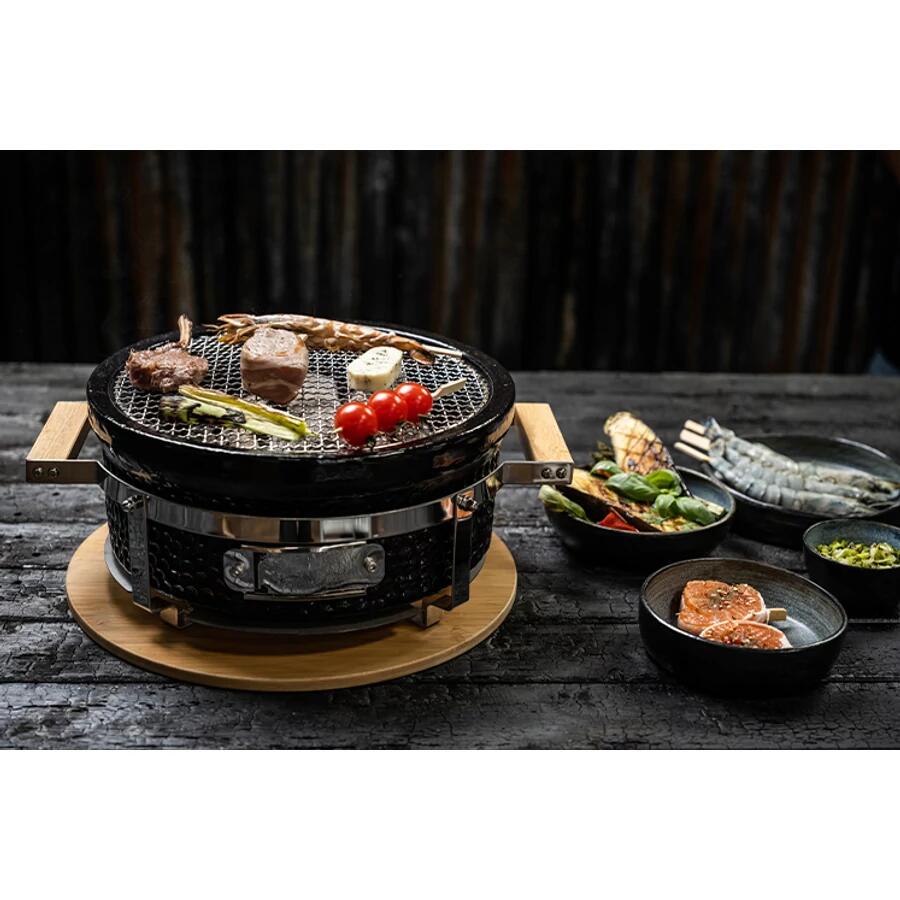 Gratar cu carbuni, grill rotund, ceramic, Hibachi, 31x19.5 cm, Perfect Home