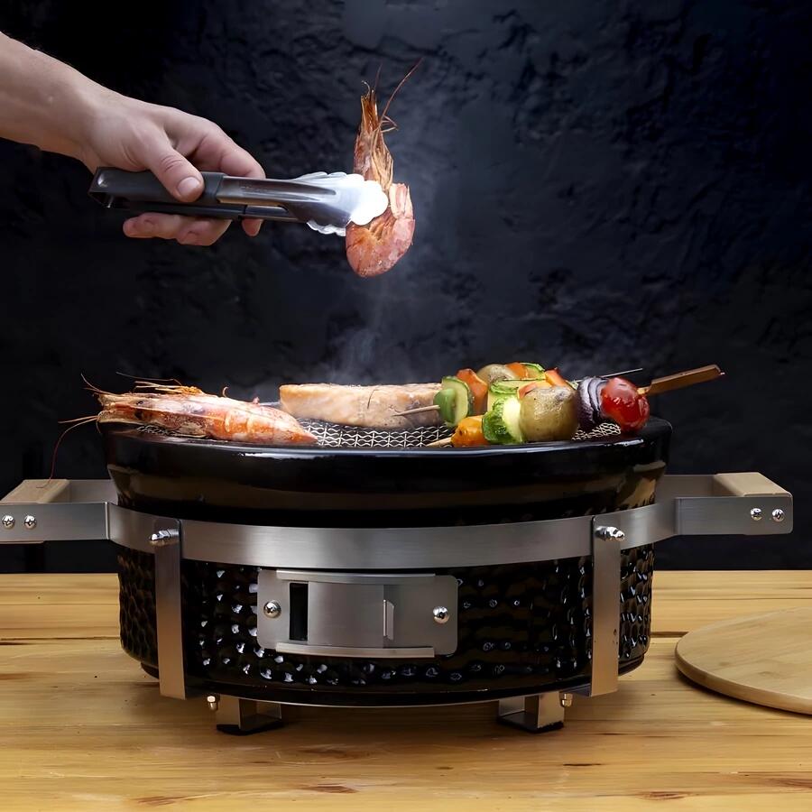 Gratar cu carbuni, grill rotund, ceramic, Hibachi, 31x19.5 cm, Perfect Home