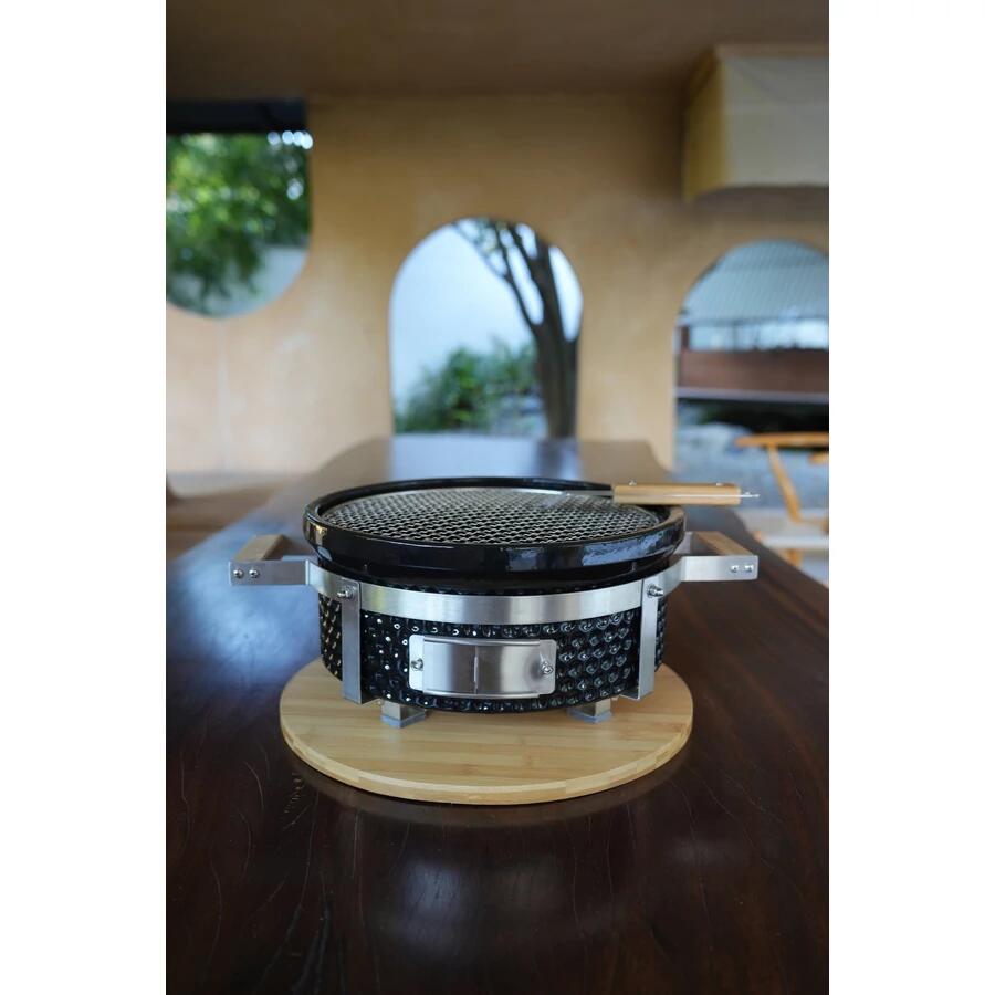 Gratar cu carbuni, grill rotund, ceramic, Hibachi, 31x19.5 cm, Perfect Home