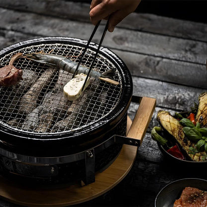 Gratar cu carbuni, grill rotund, ceramic, Hibachi, 31x19.5 cm, Perfect Home