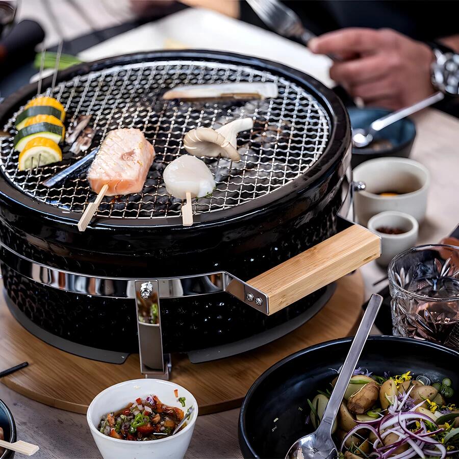 Gratar cu carbuni, grill rotund, ceramic, Hibachi, 31x19.5 cm, Perfect Home