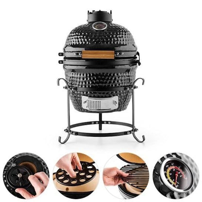 Gratar gradina, grill rotund, ceramic, cu capac, 35x40.5x55 cm, Kamado Egg 13