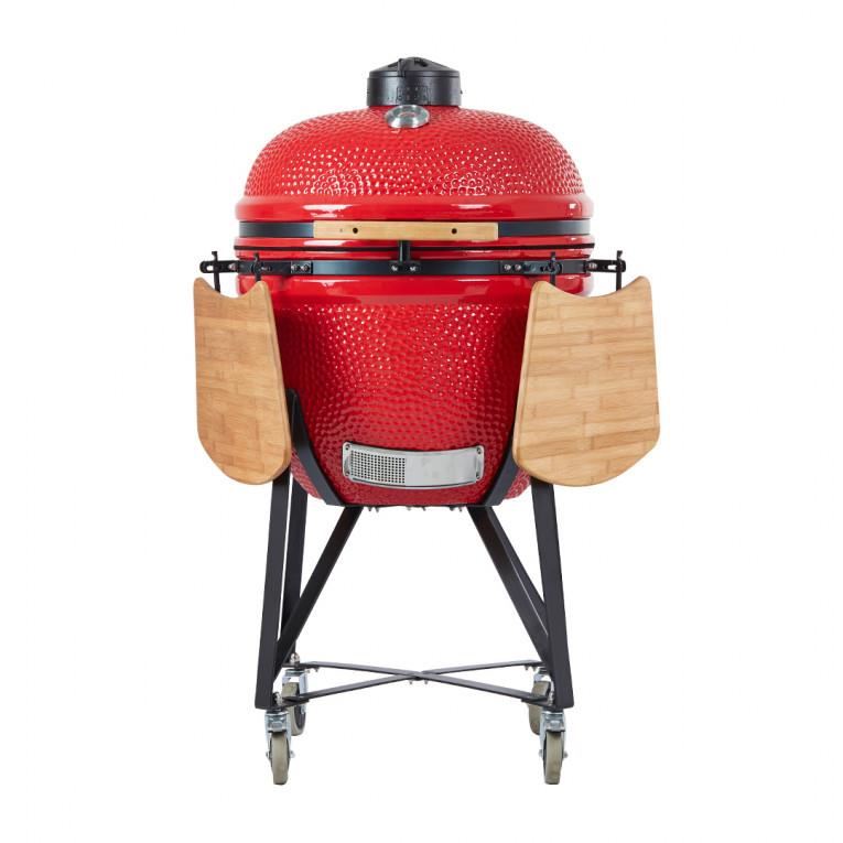 Gratar gradina, grill rotund, ceramic, cu roti, capac, rafturi, 52x105 cm, Kamado Egg 21