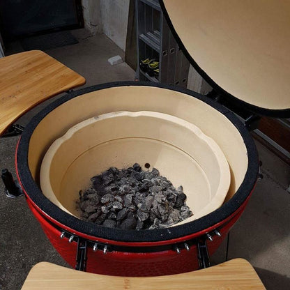 Gratar gradina, grill rotund, ceramic, cu roti, capac, rafturi, 52x105 cm, Kamado Egg 21