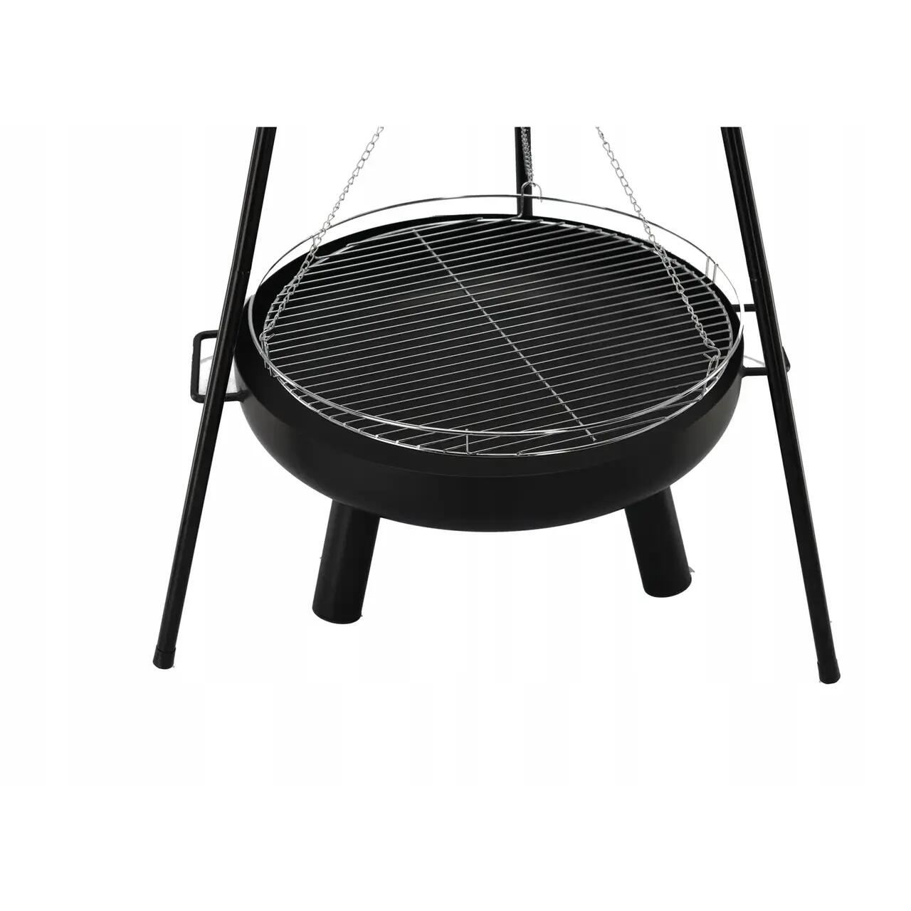 Gratar de gradina cu carbuni, grill rotund, trepied ajustabil, 64.5x64.5x150 cm, Chomik