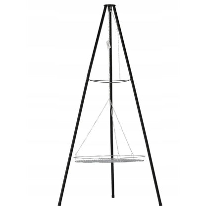 Gratar de gradina cu carbuni, grill rotund, trepied ajustabil, 64.5x64.5x150 cm, Chomik
