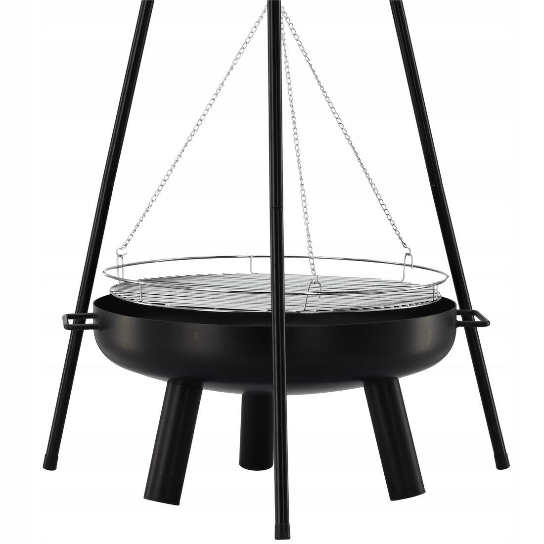 Gratar de gradina cu carbuni, grill rotund, trepied ajustabil, 64.5x64.5x150 cm, Chomik