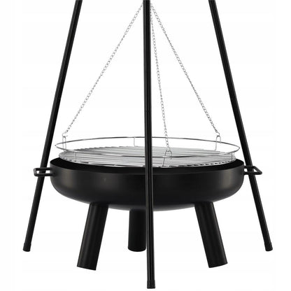 Gratar de gradina cu carbuni, grill rotund, trepied ajustabil, 64.5x64.5x150 cm, Chomik