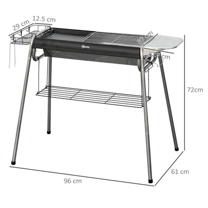 Gratar gradina/camping cu carbuni, portabil, grill dreptunghiular, cu rafturi, structura inox, 96x61x72 cm