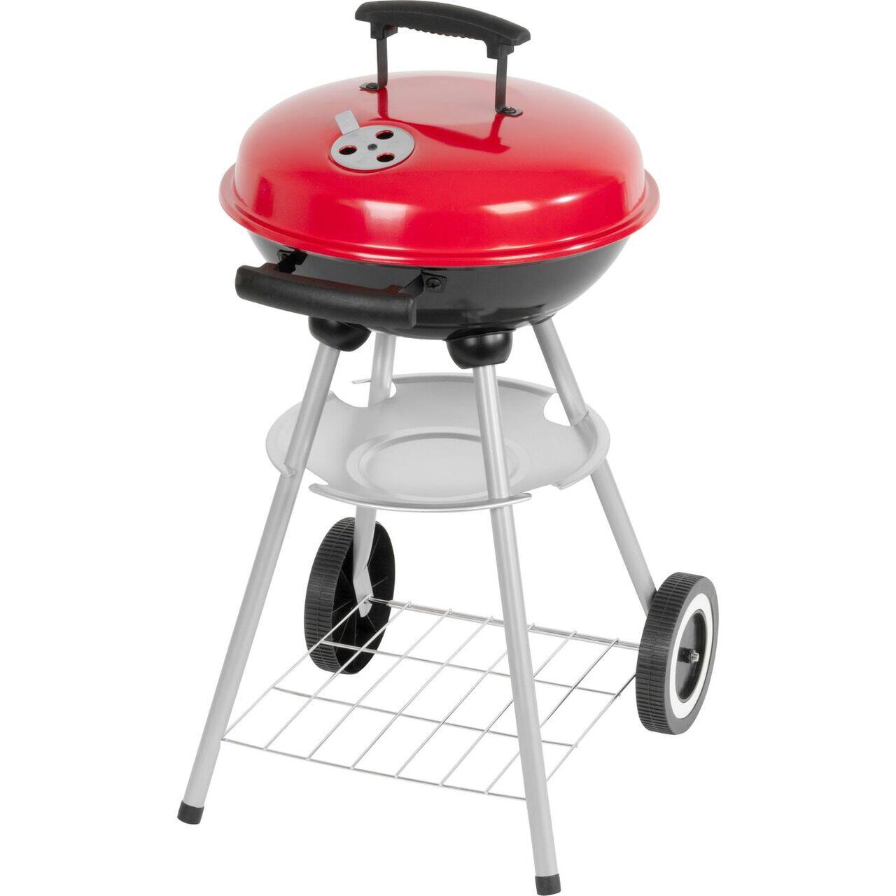 Gratar gradina cu carbuni, grill rotund, cu roti, capac, rafturi, 34.5 cm, 36x46.5x71 cm, Pluto