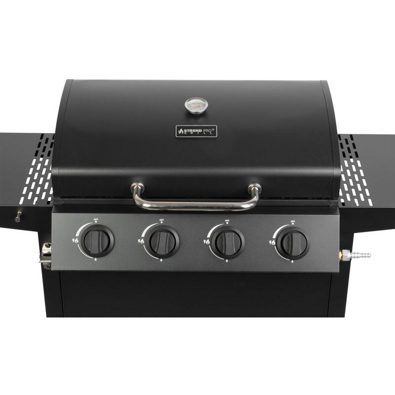 Gratar gradina, grill dreptunghiular, cu gaz, 4 arzatoare, cu roti, capac, rafturi, 116x50x100 cm, BBQ Malaga