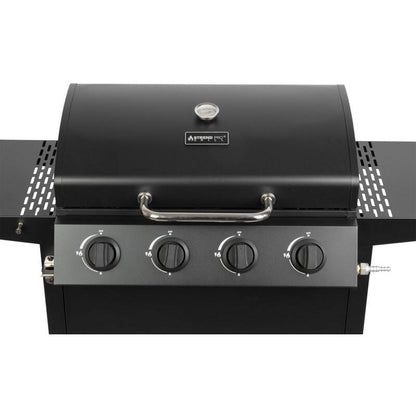 Gratar gradina, grill dreptunghiular, cu gaz, 4 arzatoare, cu roti, capac, rafturi, 116x50x100 cm, BBQ Malaga