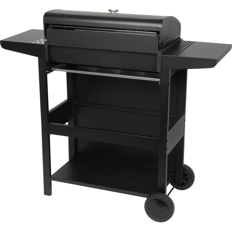 Gratar gradina, grill dreptunghiular, cu gaz, 4 arzatoare, cu roti, capac, rafturi, 116x50x100 cm, BBQ Malaga