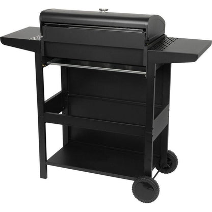 Gratar gradina, grill dreptunghiular, cu gaz, 4 arzatoare, cu roti, capac, rafturi, 116x50x100 cm, BBQ Malaga