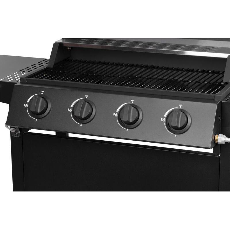 Gratar gradina, grill dreptunghiular, cu gaz, 4 arzatoare, cu roti, capac, rafturi, 116x50x100 cm, BBQ Malaga
