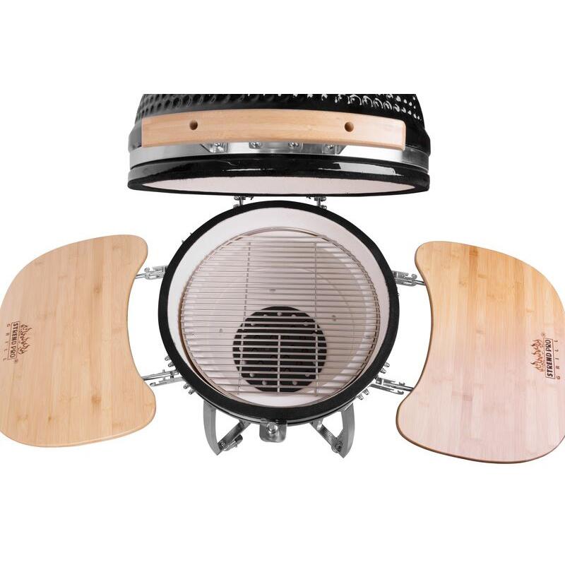 Gratar gradina, grill rotund, ceramic, cu roti, capac, rafturi, 130x73x122 cm, Kamado Egg 21