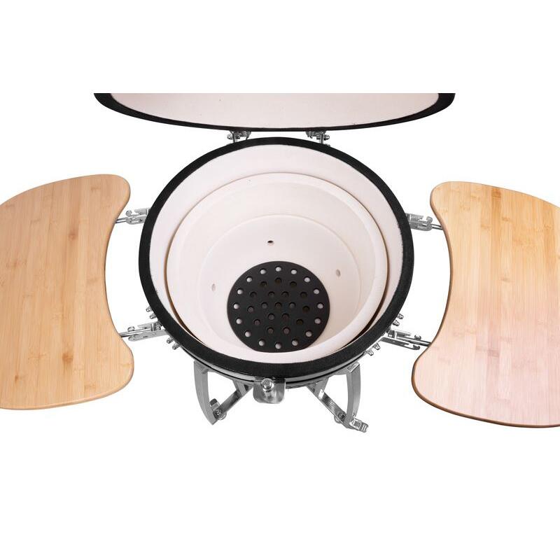 Gratar gradina, grill rotund, ceramic, cu roti, capac, rafturi, 130x73x122 cm, Kamado Egg 21