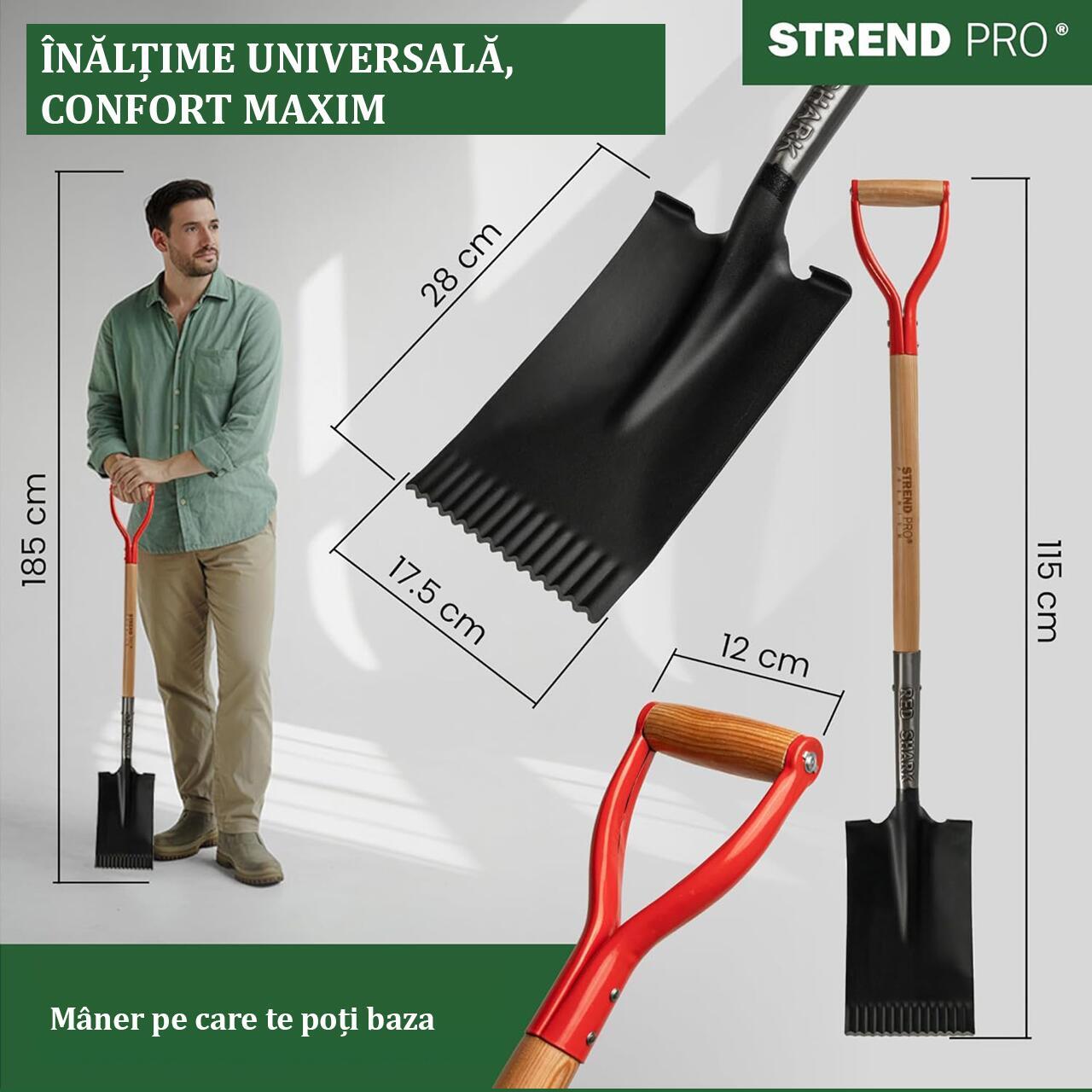 Set harlet, cazma, drept, capat zimtat, maner lemn, 115 cm, cu manusi, RedShark