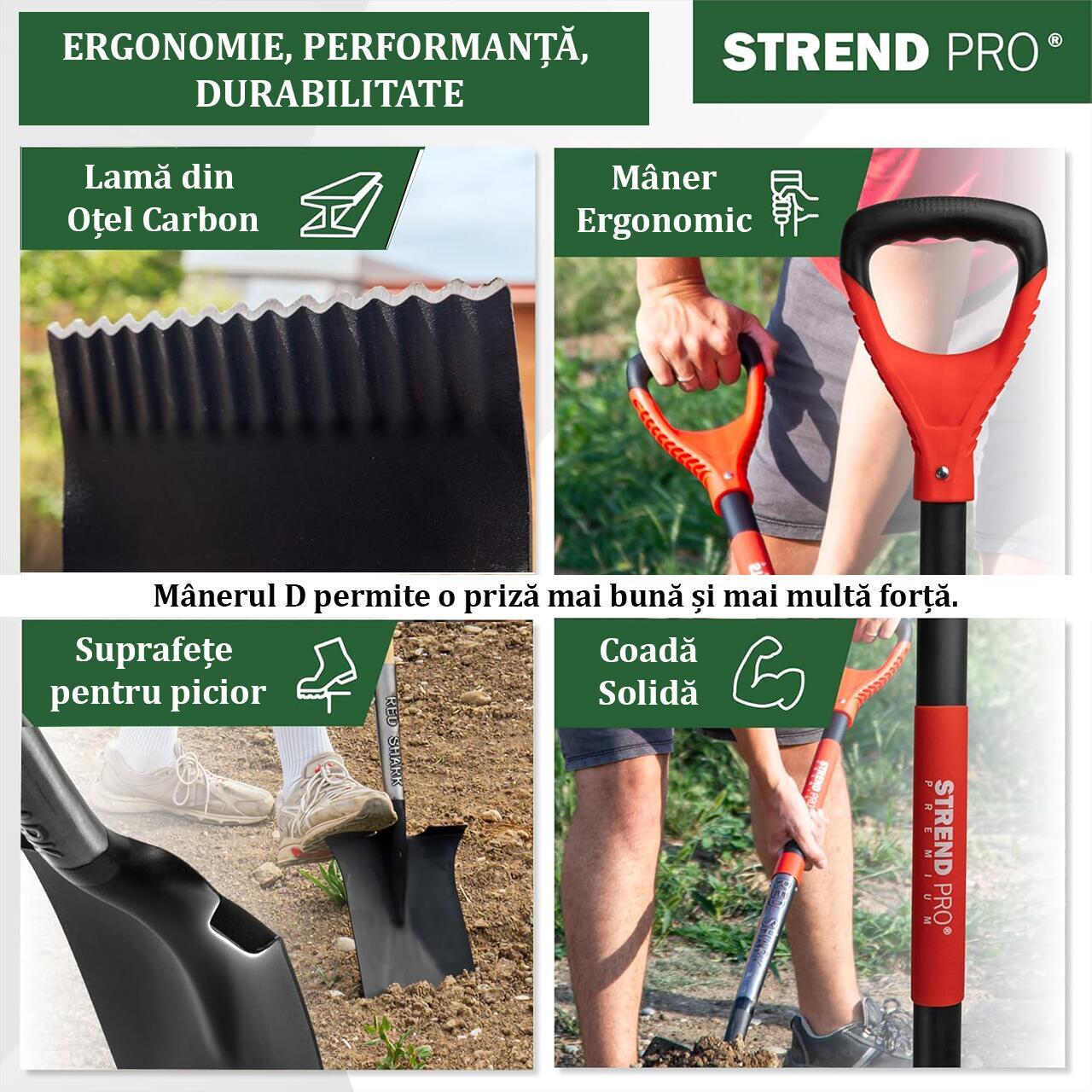 Set harlet, cazma, drept, capat zimtat, maner fibra sticla, 115 cm, cu manusi, RedShark