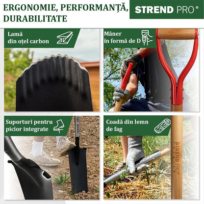 Set harlet, cazma, ingust, varf zimtat, maner lemn, 128 cm, cu manusi, RedShark