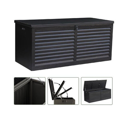 Lada depozitare de gradina, capac cu telescop, negru, 490 L, 146.4x61x64.4 cm