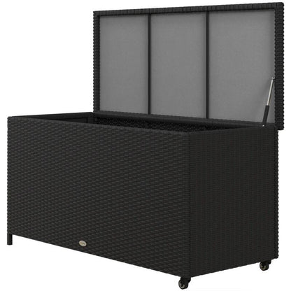 Lada depozitare de gradina, ratan sintetic, negru, max 30 kg, 121x57x67 cm