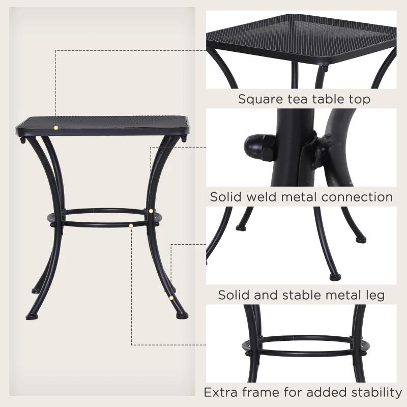 Masa gradina/terasa/balcon pentru exterior, patrata, metalica, negru, 45x45x50 cm