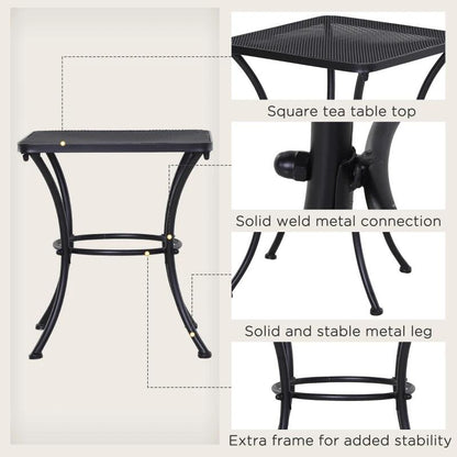 Masa gradina/terasa/balcon pentru exterior, patrata, metalica, negru, 45x45x50 cm