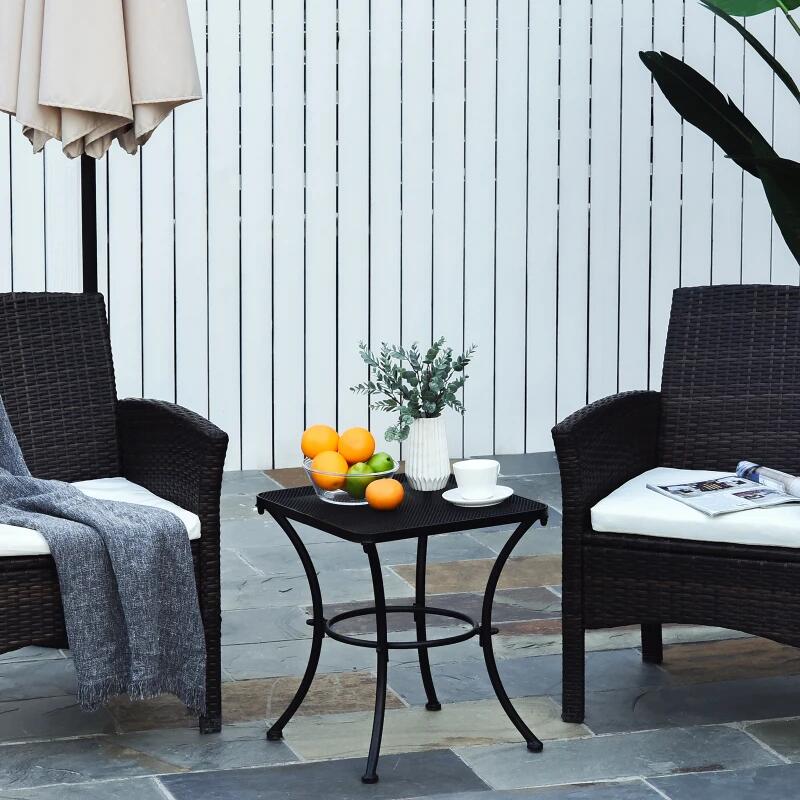 Masa gradina/terasa/balcon pentru exterior, patrata, metalica, negru, 45x45x50 cm