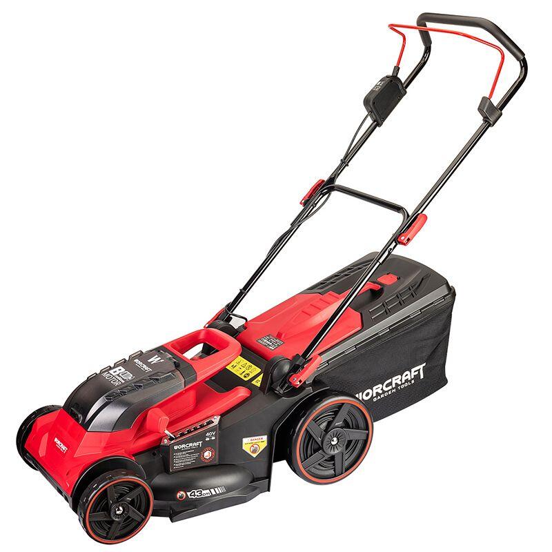 Masina de tuns iarba, gazon, electrica, motor fara perii, 2x20V Li-ion 4 Ah, incarcator, 43 cm, Worcraft