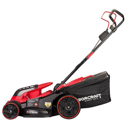 Masina de tuns iarba, gazon, electrica, motor fara perii, 2x20V Li-ion 4 Ah, incarcator, 43 cm, Worcraft