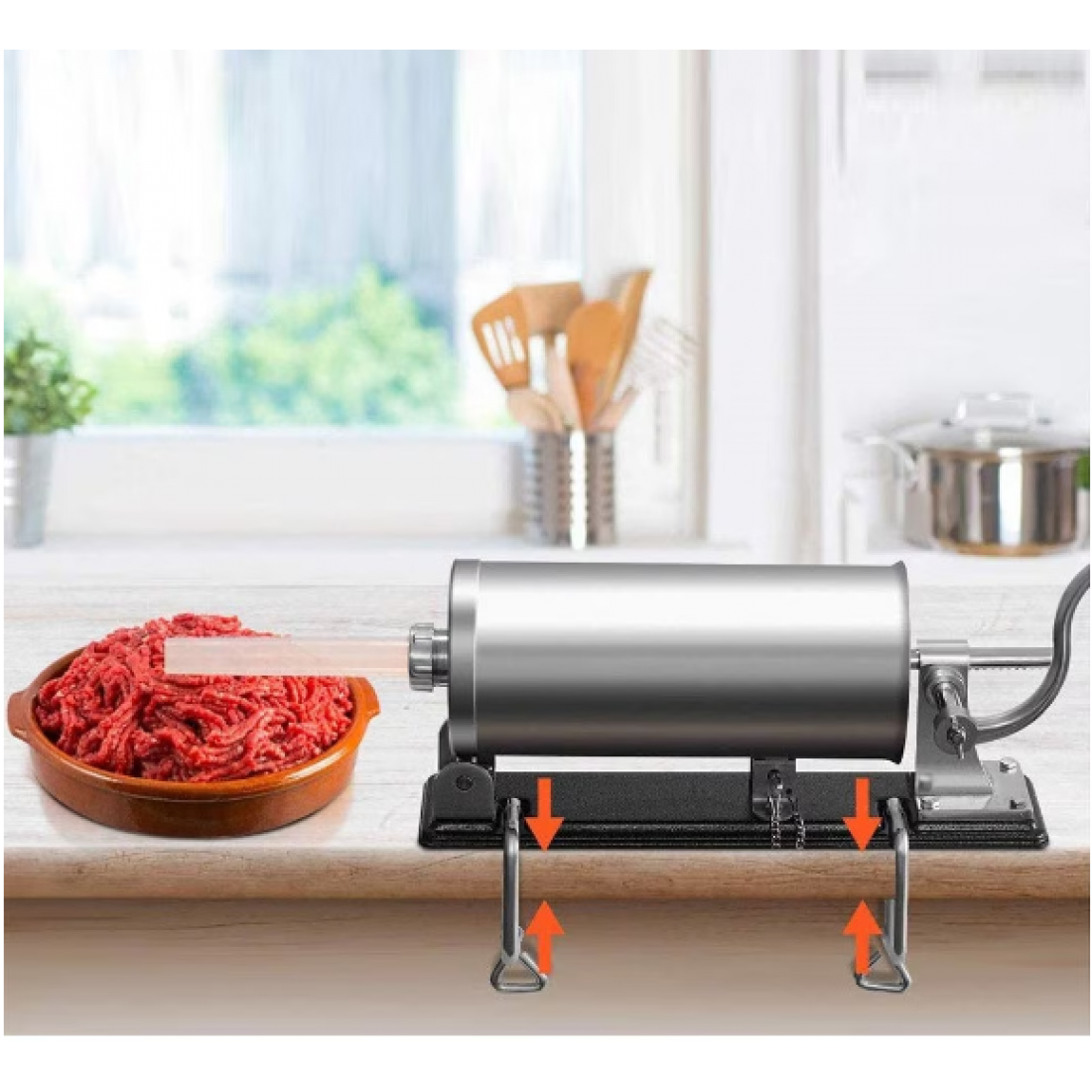 Mașină Manuală de Umplut Cârnați Orizontală Craft-Tec MX131  4 kg - 5 Pâlnii Incluse de 10, 15, 19, 22 și 25 mm