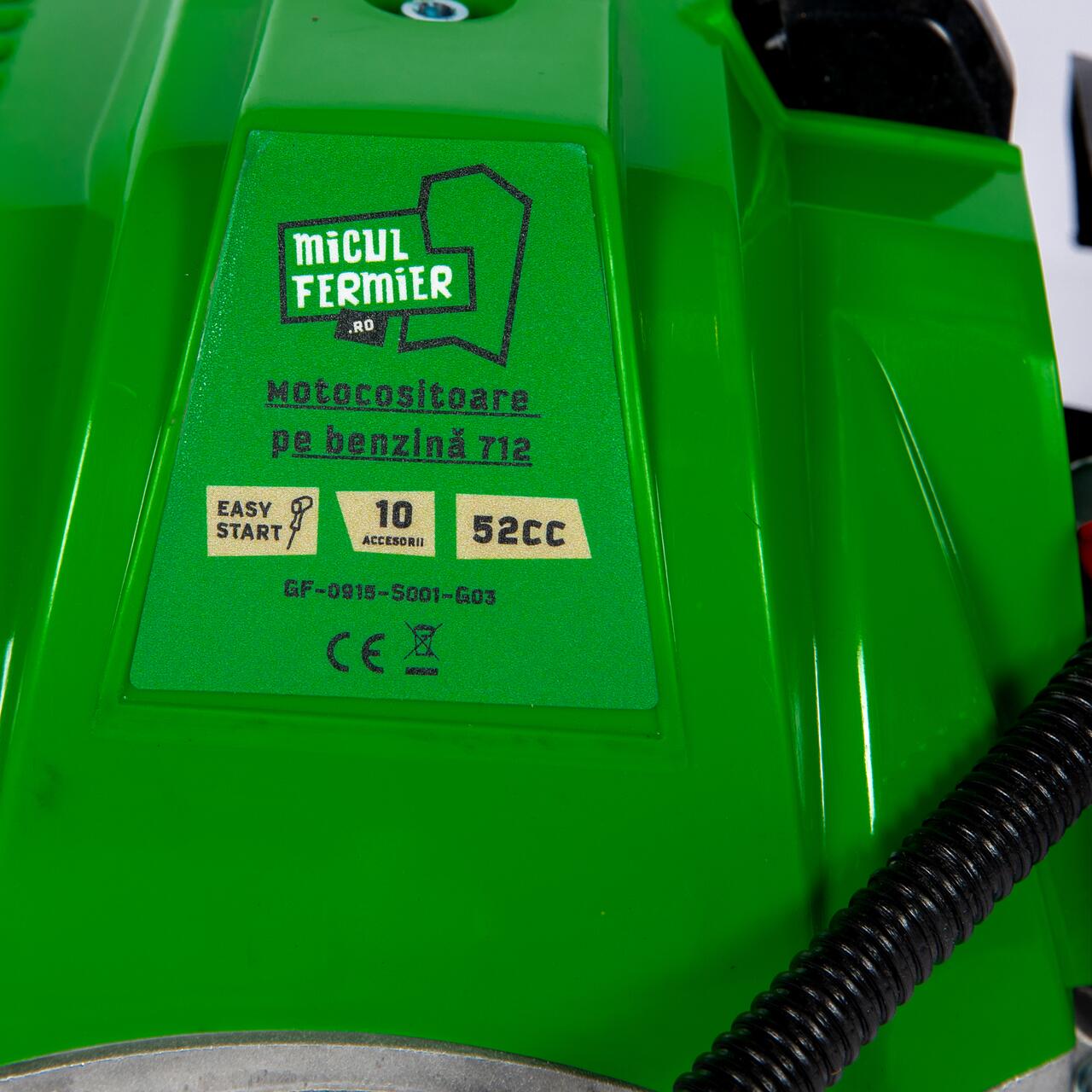 Motocoasa/trimmer pentru tuns iarba, Micul Fermier, benzina, cu 10 accesorii, 3.5 kW, 4.76 CP, 52 CC