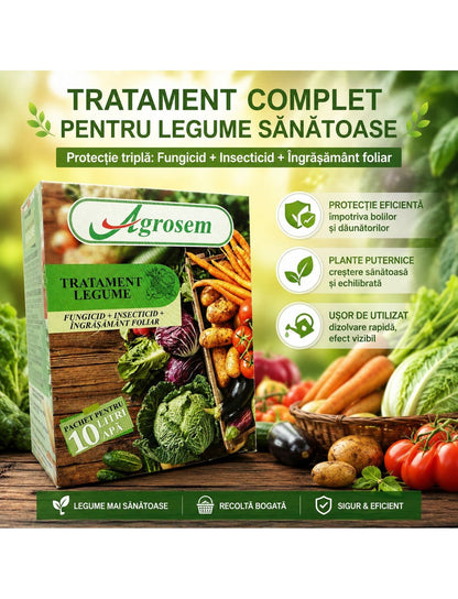 Pachet Tratament  Legume Complet - Fungicid + Insecticid + Ingrasamant cu Calciu, Azuba + Kaplan + Mospilan + Fertimax, Pentru 10 Litri Apa, Agrosem