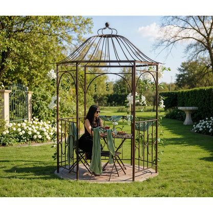 Pavilion/foisor cu arcada pentru gradina, plante cataratoare, metalic, bronz antic, 180x156x275 cm