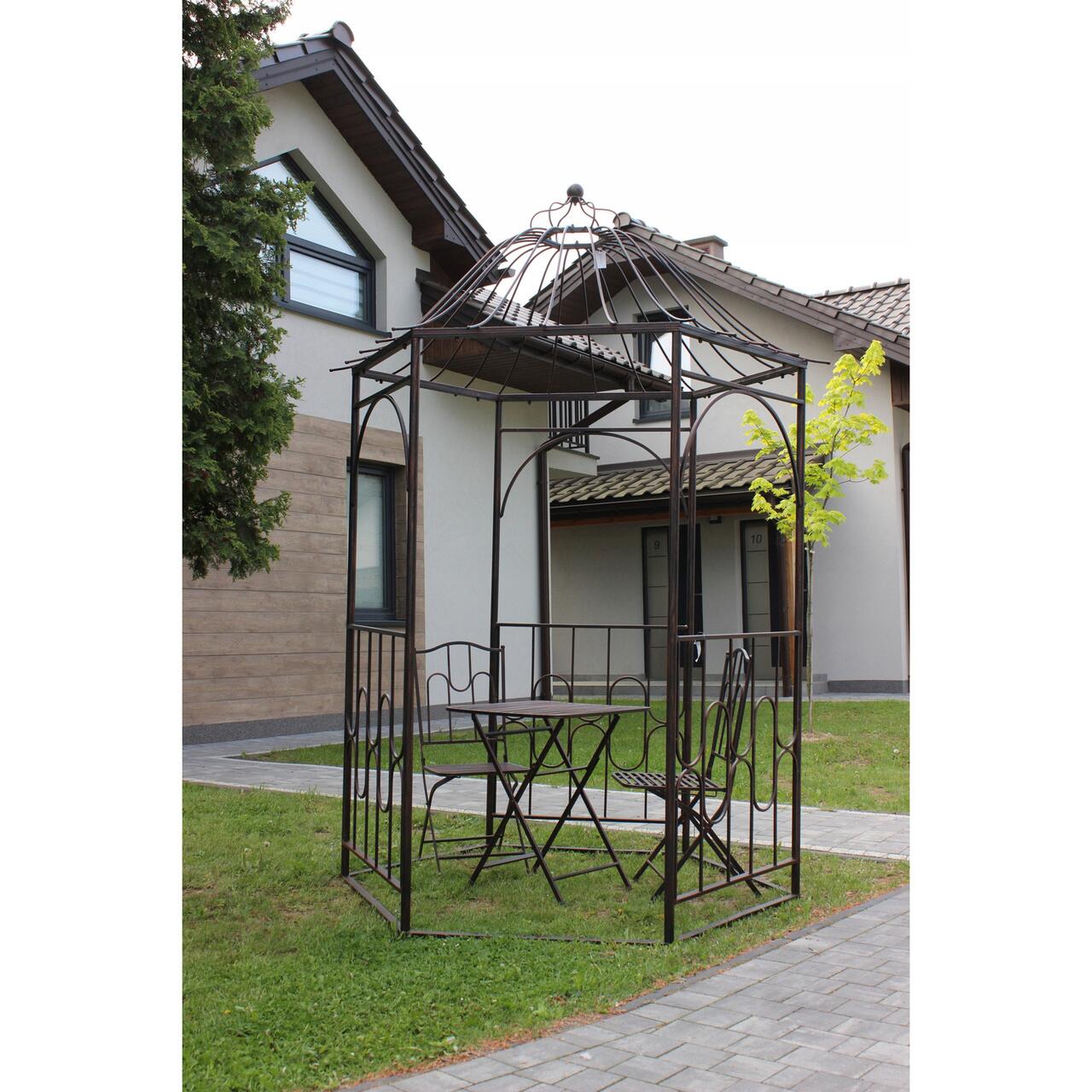 Pavilion/foisor cu arcada pentru gradina, plante cataratoare, metalic, bronz antic, 180x156x275 cm