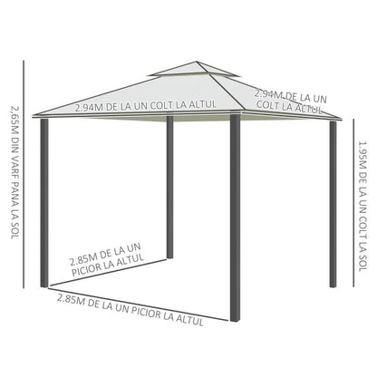 Pavilion/foisor pentru gradina/terasa, cadru metalic, cu perdele, bej, 2.95x2.95x2.63 m