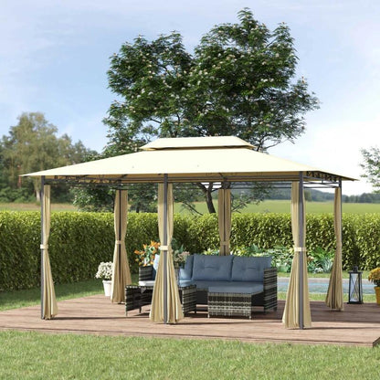 Pavilion/foisor pentru gradina/terasa, cadru metalic, cu perdele, crem, 4x3x2.65 m