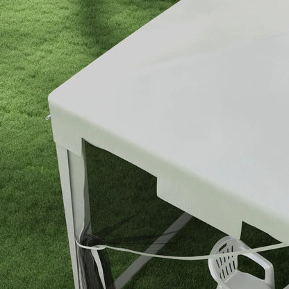 Pavilion/foisor pentru gradina/terasa, cadru metalic, cu plasa de tantari, alb si negru, 3.95x2.95x2.55 m