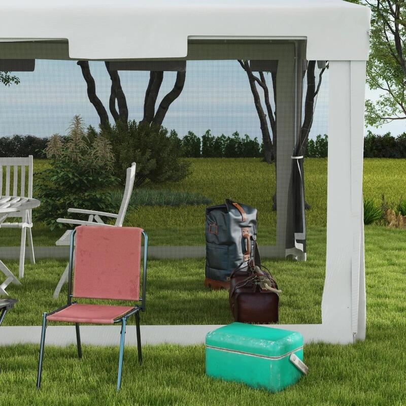 Pavilion/foisor pentru gradina/terasa, cadru metalic, cu plasa de tantari, alb si negru, 3.95x2.95x2.55 m