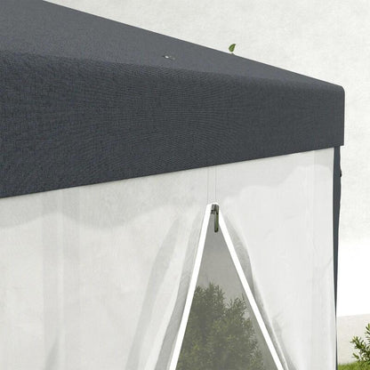 Pavilion/foisor pentru gradina/terasa, cadru metalic, cu plasa de tantari, gri inchis, 3.94x3.94x2.5 m