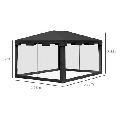 Pavilion/foisor pentru gradina/terasa, cadru metalic, cu plasa de tantari, gri inchis, 3.95x2.95x2.55 m