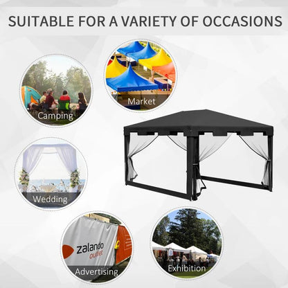 Pavilion/foisor pentru gradina/terasa, cadru metalic, cu plasa de tantari, gri inchis, 3.95x2.95x2.55 m