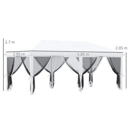 Pavilion/foisor pentru gradina/terasa, cadru metalic, cu plasa pentru insecte, alb si negru, 5.85x2.95x2.70 m