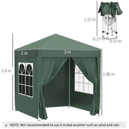 Pavilion pentru camping, cadru metalic, 4 pereti, pliabil, verde, 2x2x2.4 m